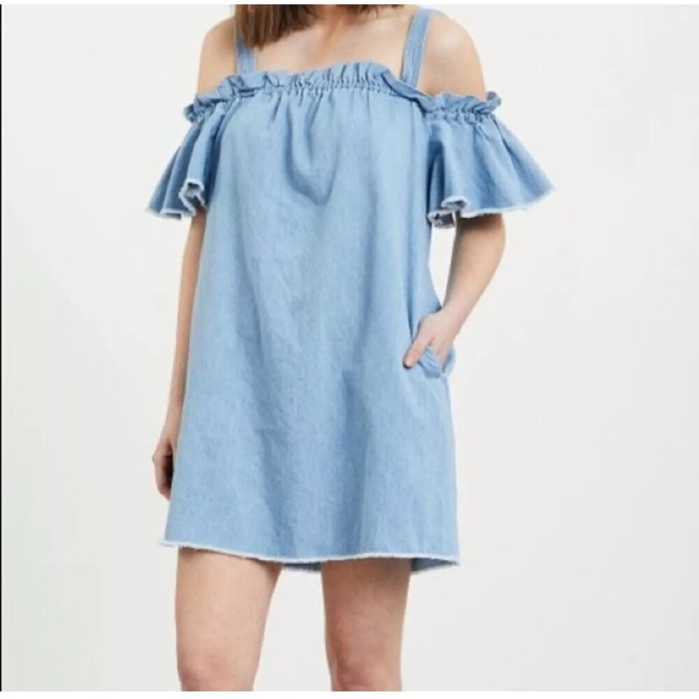 NWT , 7 For All Mankind Denim Off-Shoulder Dress WOMEN'S SIZE Small